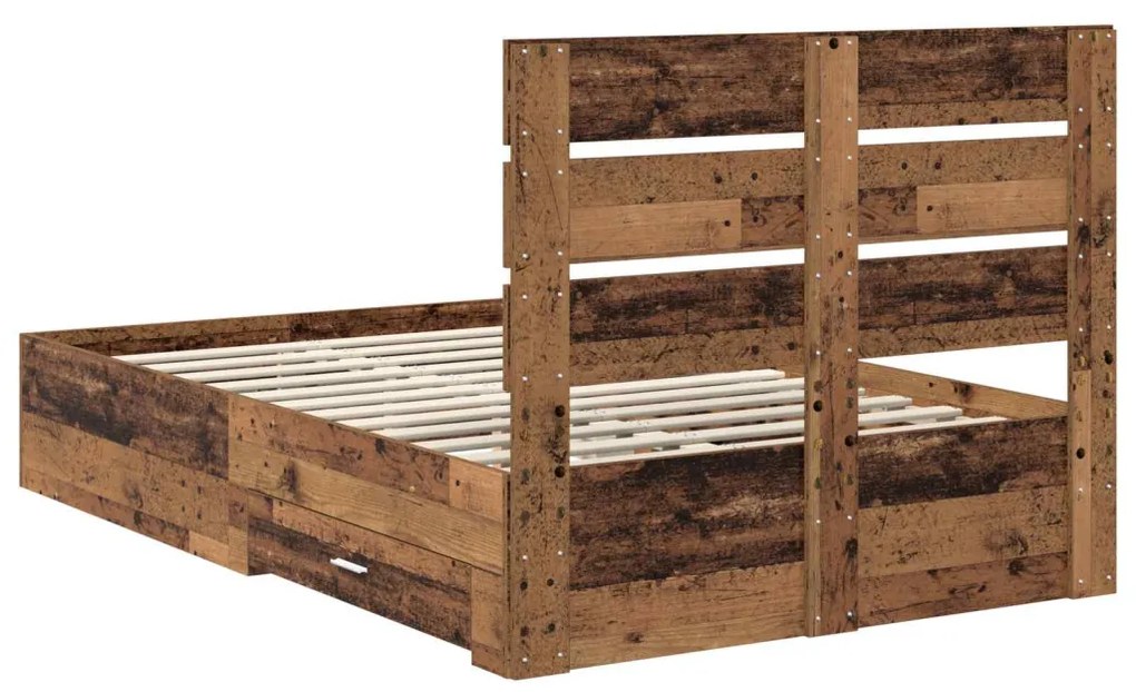vidaXL Ágykeret fiókkal fejtámlával Öreg fa 120 x 190 cm Faanyag