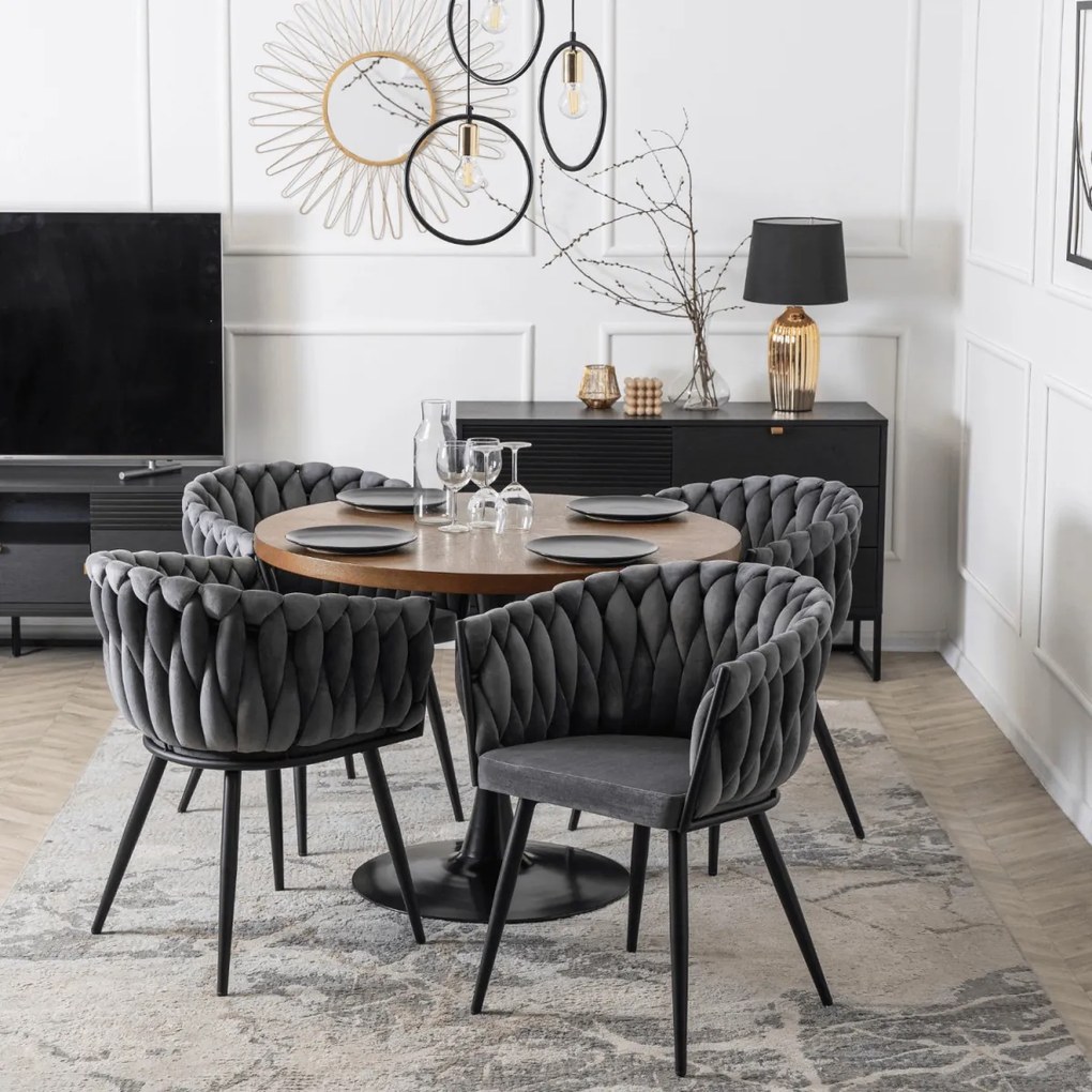 Fonott bársony szék szürke színben, ELENA