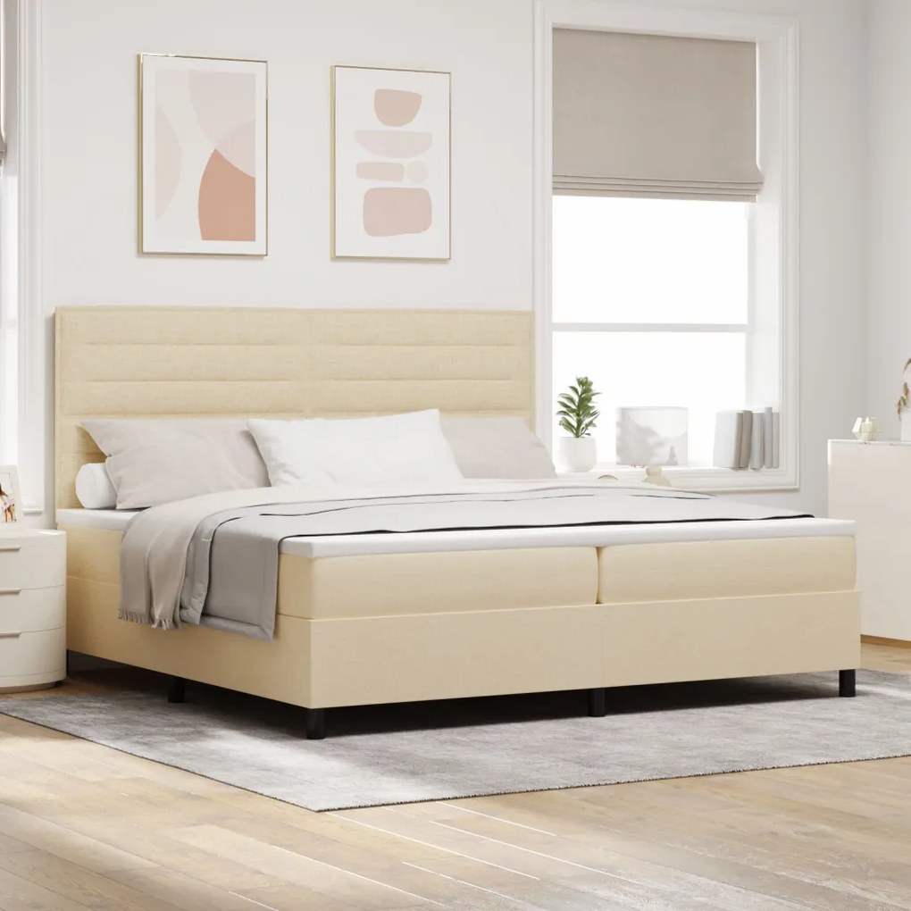 Box Spring Ágy Matraccal Krém 200x200 cm Szövet