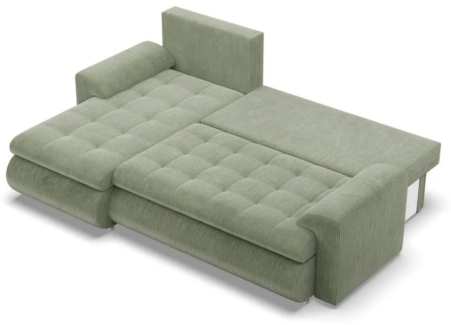 Tokio sarokkanapé, 2 ágyneműtartóval, kordbársony, baloldali, zöld