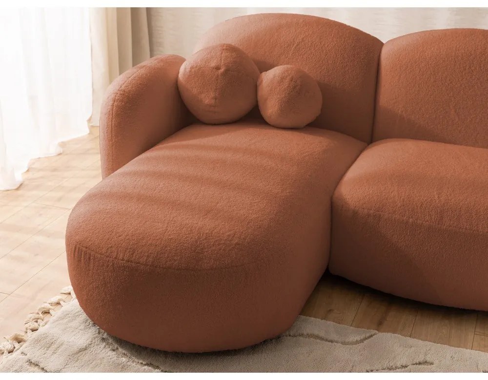 Terrakotta színű buklé sarokkanapé (U alakú) Orbit – Ropez
