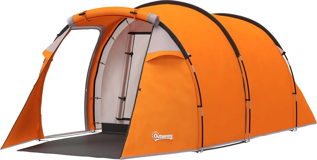 Outsunny 2–3 személyes alagút sátor előtével és lámpaakasztóval, 2000 mm vízálló — utazáshoz/túrázáshoz/kertbe — narancssárga | Aosom