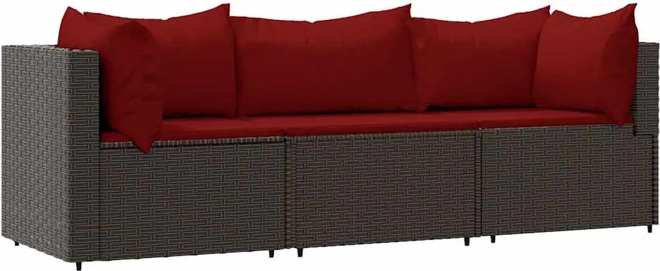 vidaXL 3 részes barna polyrattan kerti ülőgarnitúra párnával