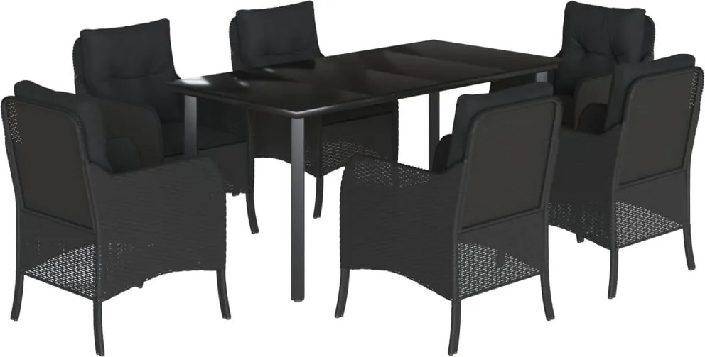 vidaXL 7 részes fekete polyrattan kerti étkezőgarnitúra párnával