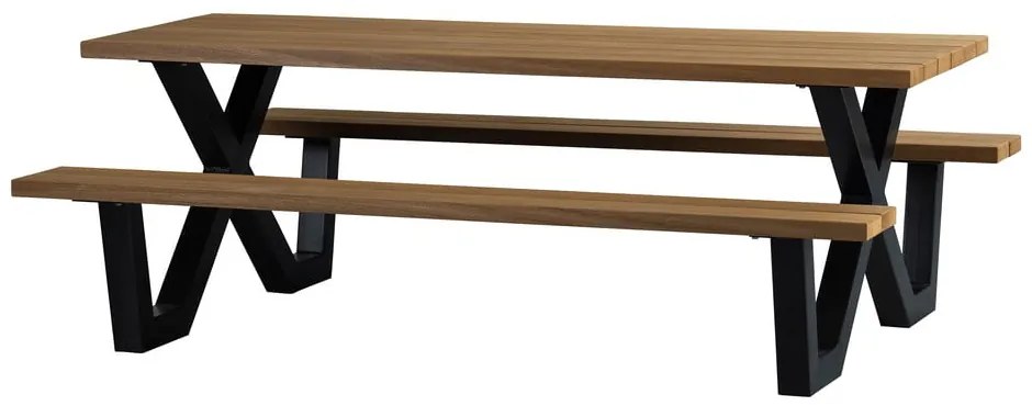 Tablo kerti étkezőasztal padokkal, 206 x 145 cm - WOOOD