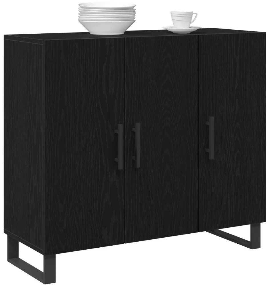 3 ajtós tálaló szekrény Fekete tölgy 90x34x80 cm Műgyanta