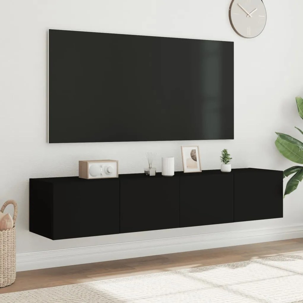 2 db fekete falra szerelhető TV-szekrény LED-del 80x35x31 cm