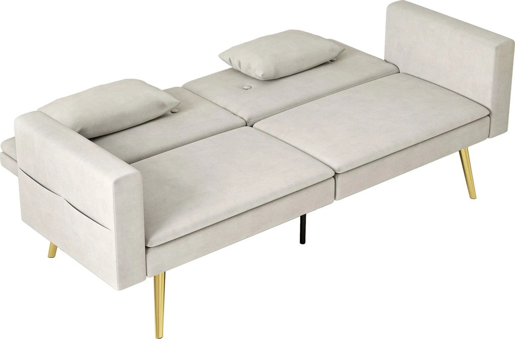 HOMCOM Kihúzható Fotel, Ágyneműs Fotel Állítható Háttámlával, Oldalsó Zsebbel, Kárpitozott 2 Személyes Fotel Ágynemű Funkcióval, Párnákkal, Nappalira,