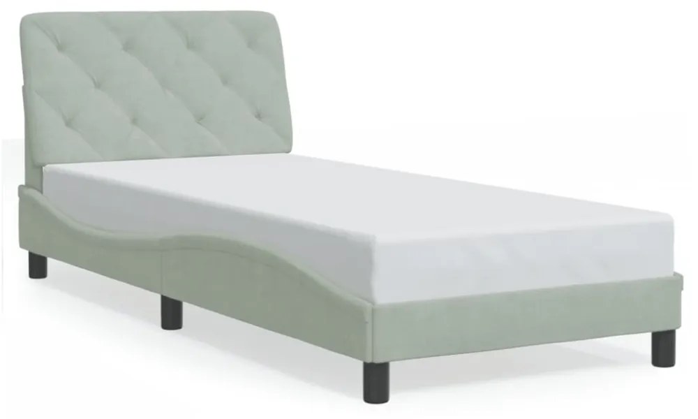 világosszürke bársony ágykeret LED-ekkel matrac nélkül 90 x 190 cm