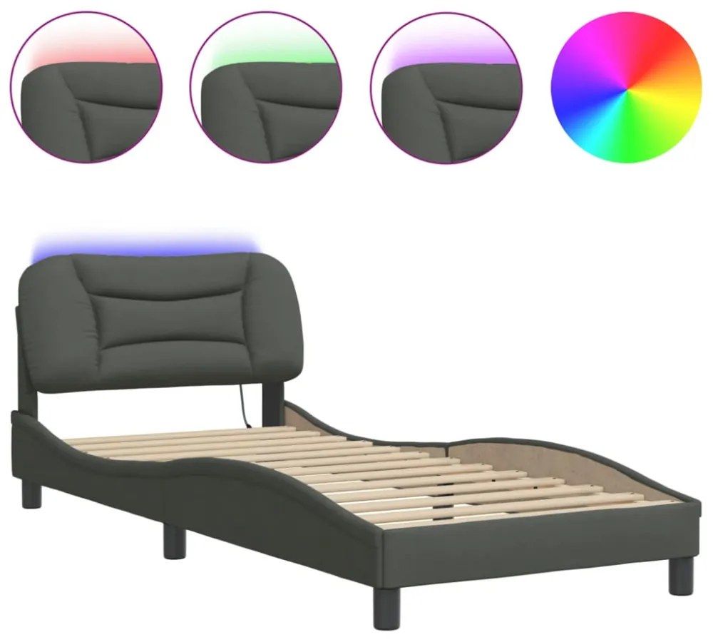 sötétszürke szövet ágykeret LED-es matrac nélkül 80x200 cm