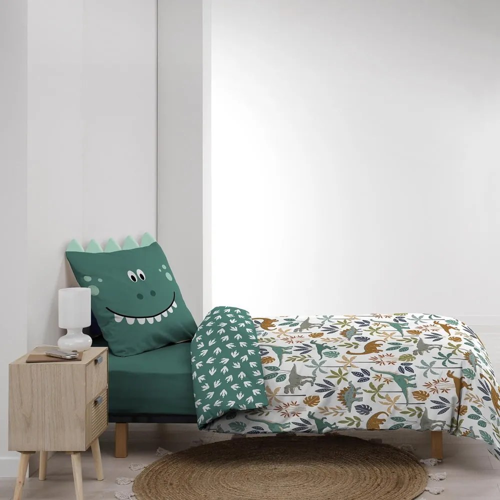 Fehér-zöld egyszemélyes pamut gyerek ágyneműhuzat 140x200 cm Dina – douceur d'intérieur