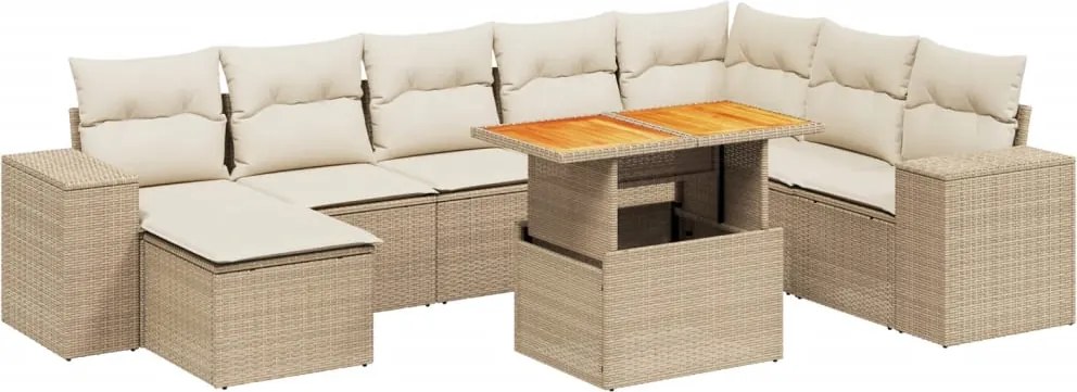 vidaXL 9 részes bézs polyrattan kerti ülőgarnitúra párnákkal