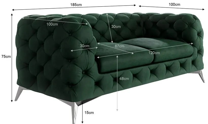 Sötétzöld bársony kanapé 185 cm Chelsea – Ropez