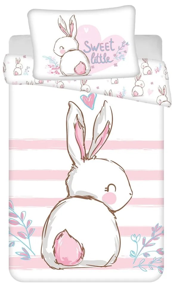 Fehér-rózsaszín pamut gyerek ágyneműhuzat babaágyhoz 100x135 cm Bunny "Sweet" – Jerry Fabrics