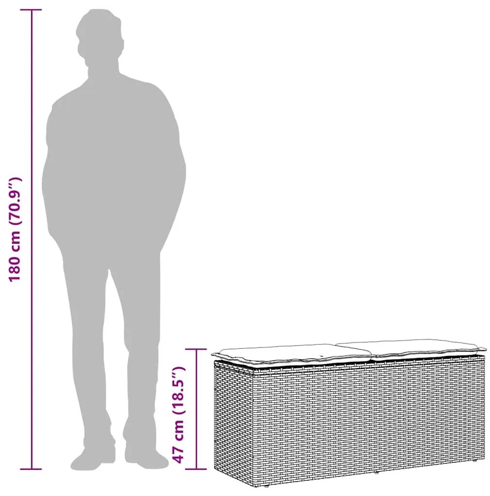világosszürke polyrattan kerti pad párnával 110x40x44 cm