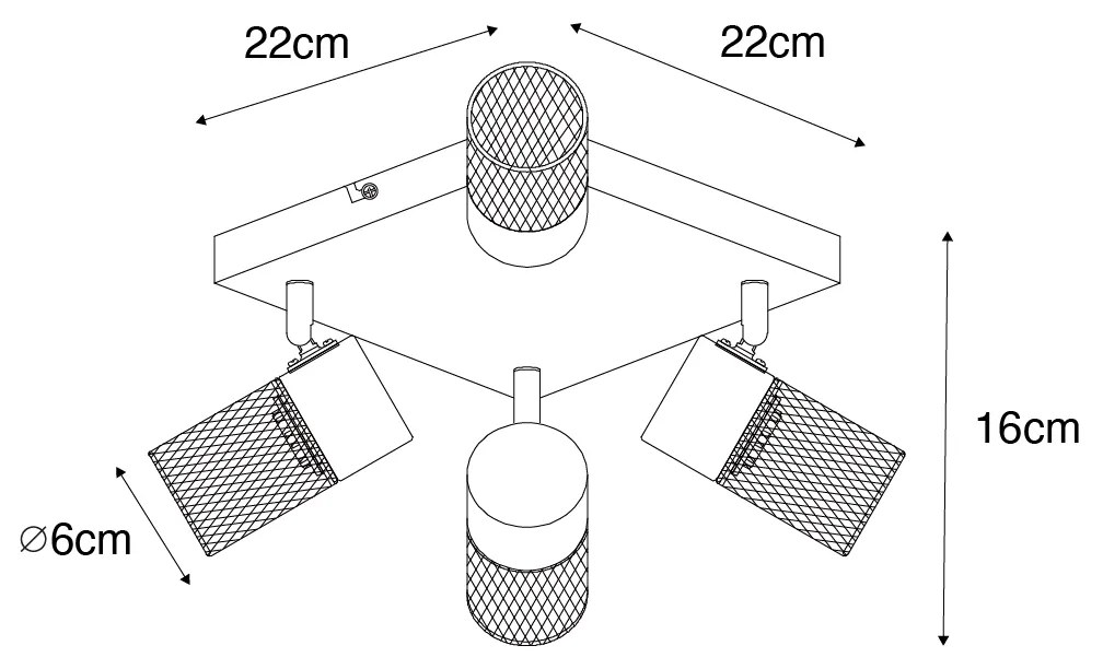 Ipari mennyezeti spotlámpa fekete 4-lámpás állítható - Jim