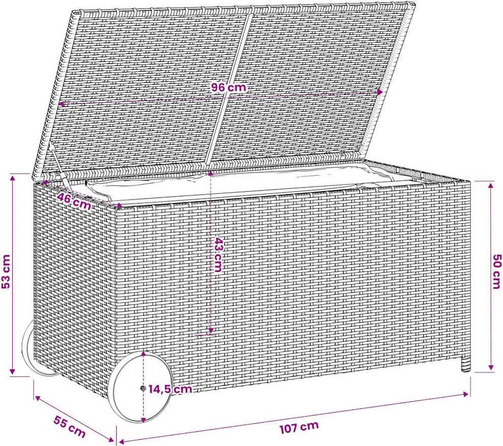 vidaXL fekete polyrattan kerti tárolóláda kerekekkel 190 L