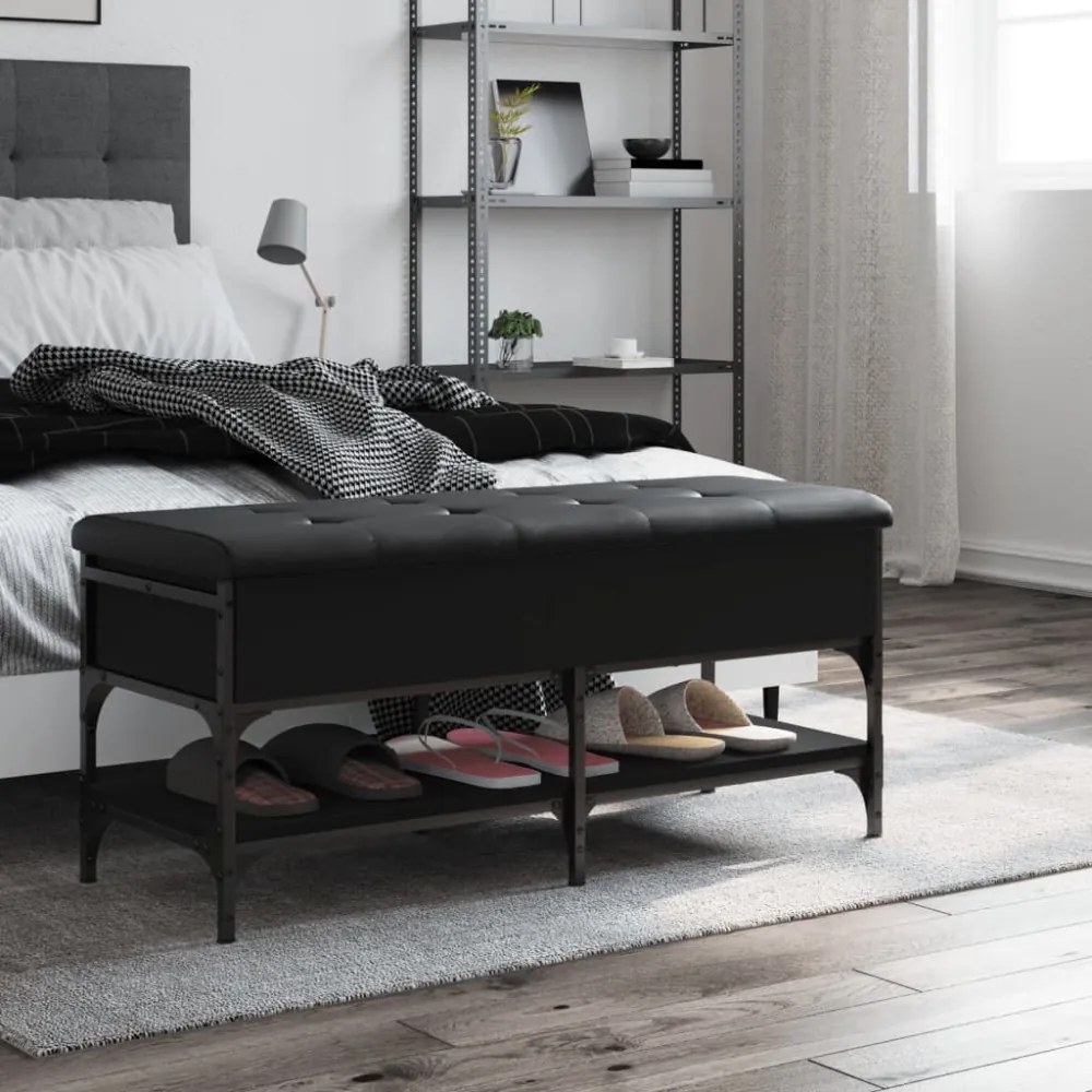 fekete szerelt fa cipőtároló pad 102 x 42 x 45 cm