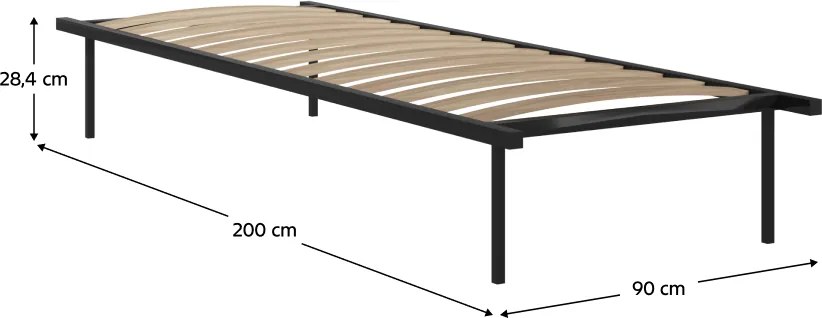 Önálló ágyrács, 90x200, fekete, fém/nyírfa, KENTAK
