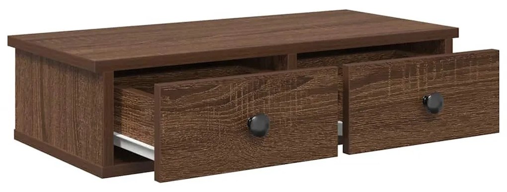 Falipolc fiókokkal barna tölgy 60x25x15 cm műszaki fa