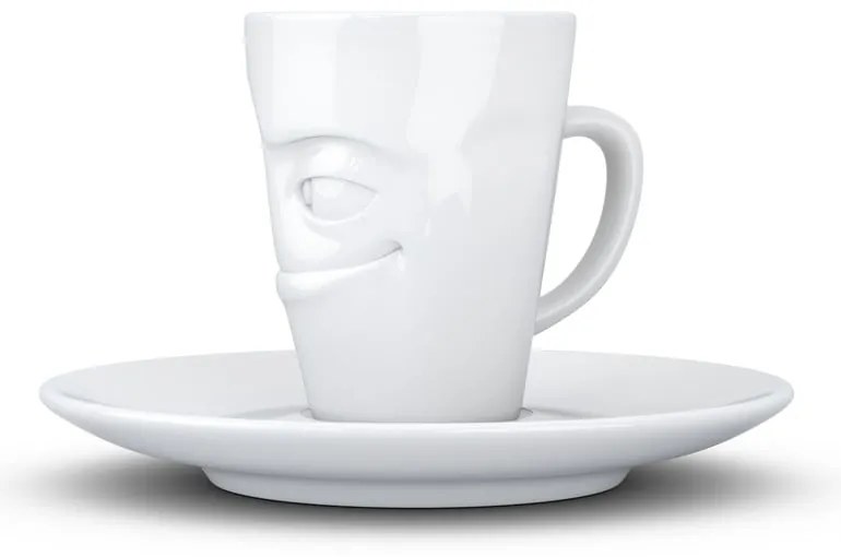 Fehér 'mosolygós' porcelán csésze és alátét, 80 ml - 58products