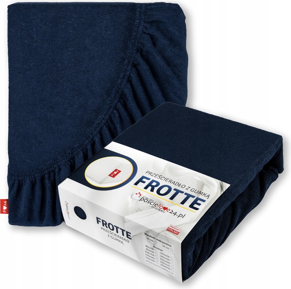 Frottír lepedő 200x200 gumis vastag pamut oldal 30 cm sötétkék