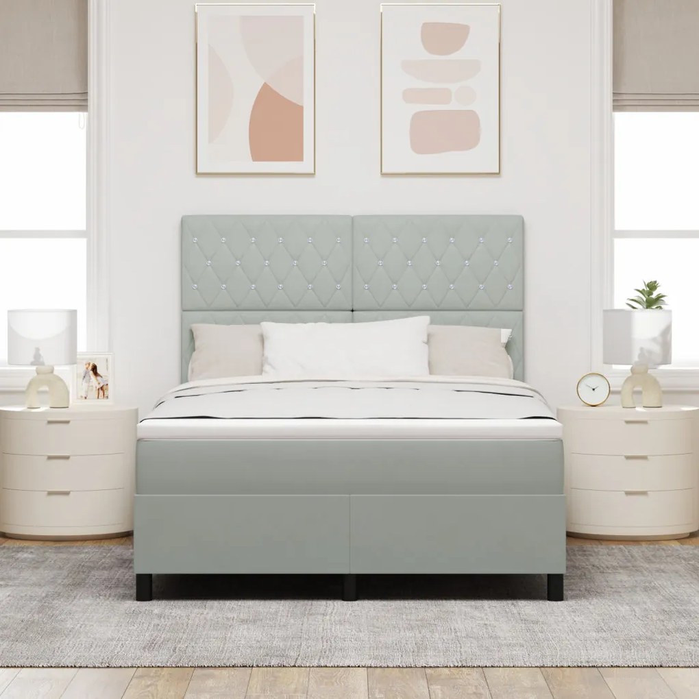 Boxspring Ágy Matrac Kiemelt Szürke 160x200 cm Bársony