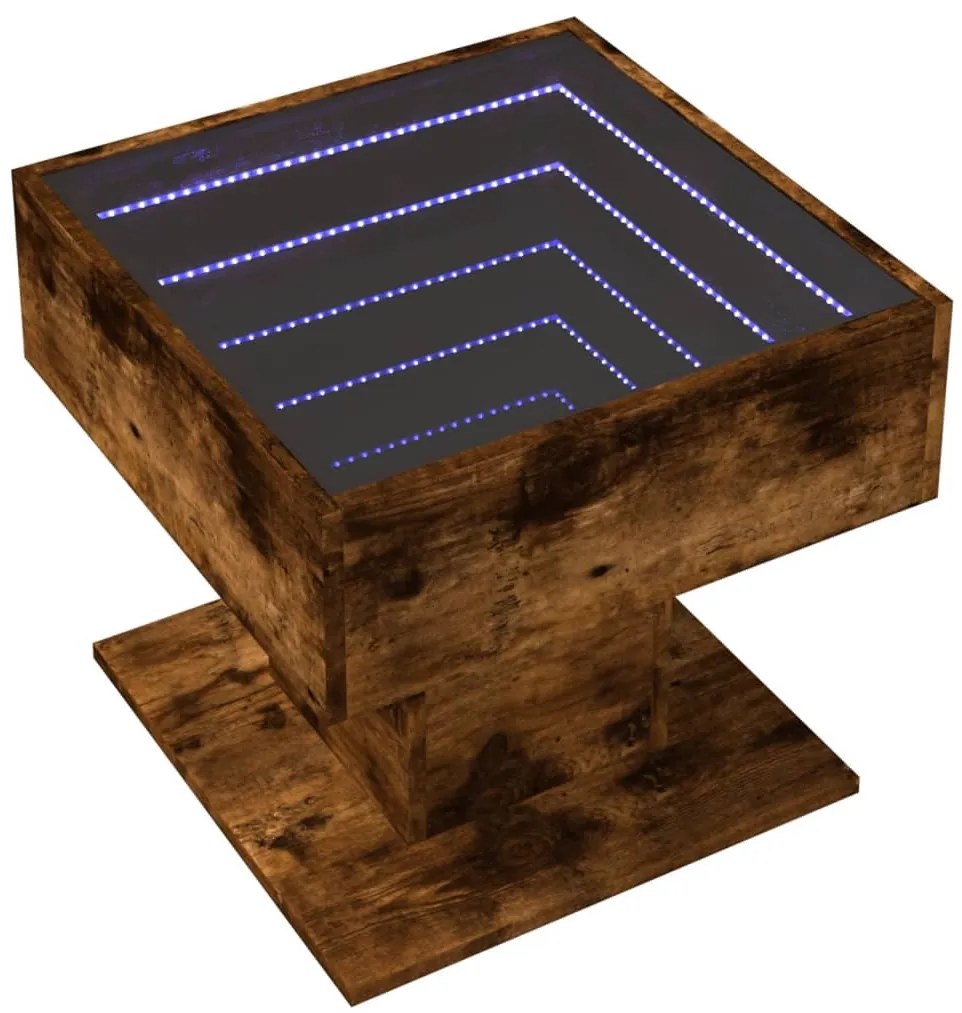 Füstös tölgy szerelt fa dohányzóasztal LED-del 50 x 50 x 45 cm