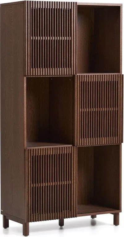 Sötétbarna könyvespolc tolóajtóval, diófa dekorral 84,5x170x42,5 cm Beyla – Kave Home