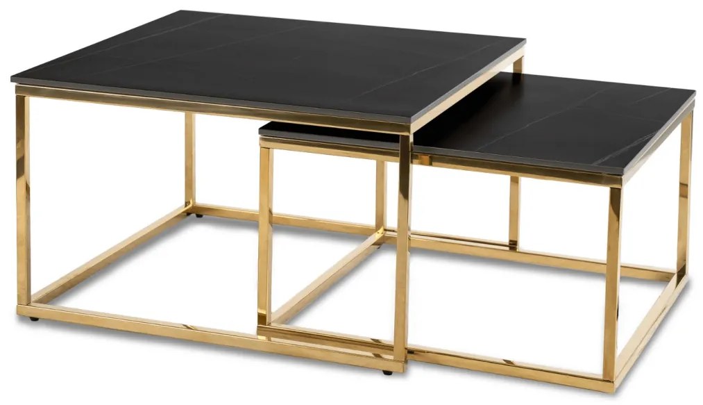 Dohányzóasztal szett fekete márvány/arany színben. TENOR