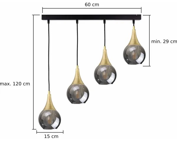 Csillár zsinóron LACRIMA SMOKY 4xE27/60W/230V