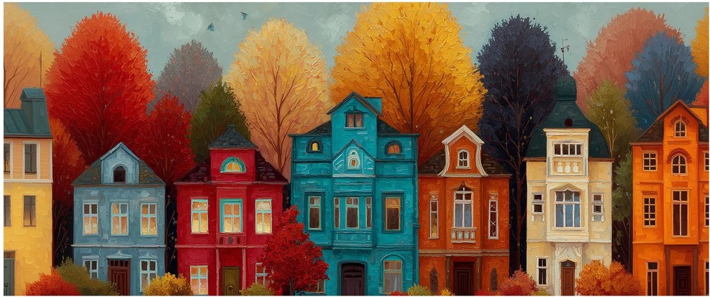 Kép - Festett őszi város (120x50 cm)