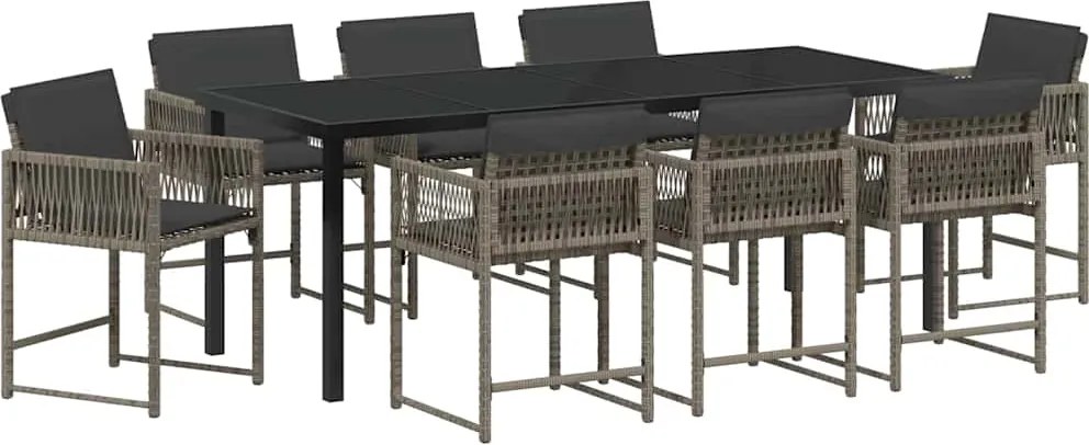 vidaXL Kert étkező szett 9 pcs Szürke polirattan