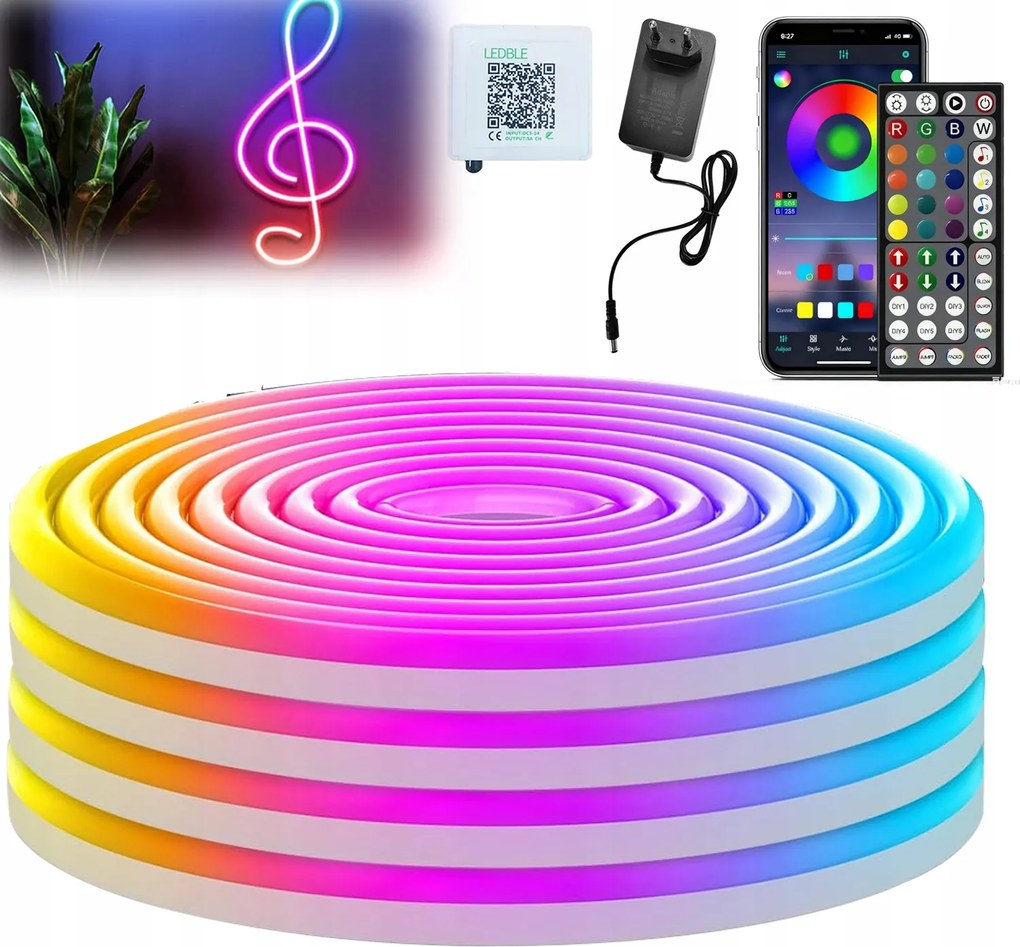 Rgb Led Szalag 5m Kültéri Vízálló IP65 Ledy 5050 24v Erős Bluetooth