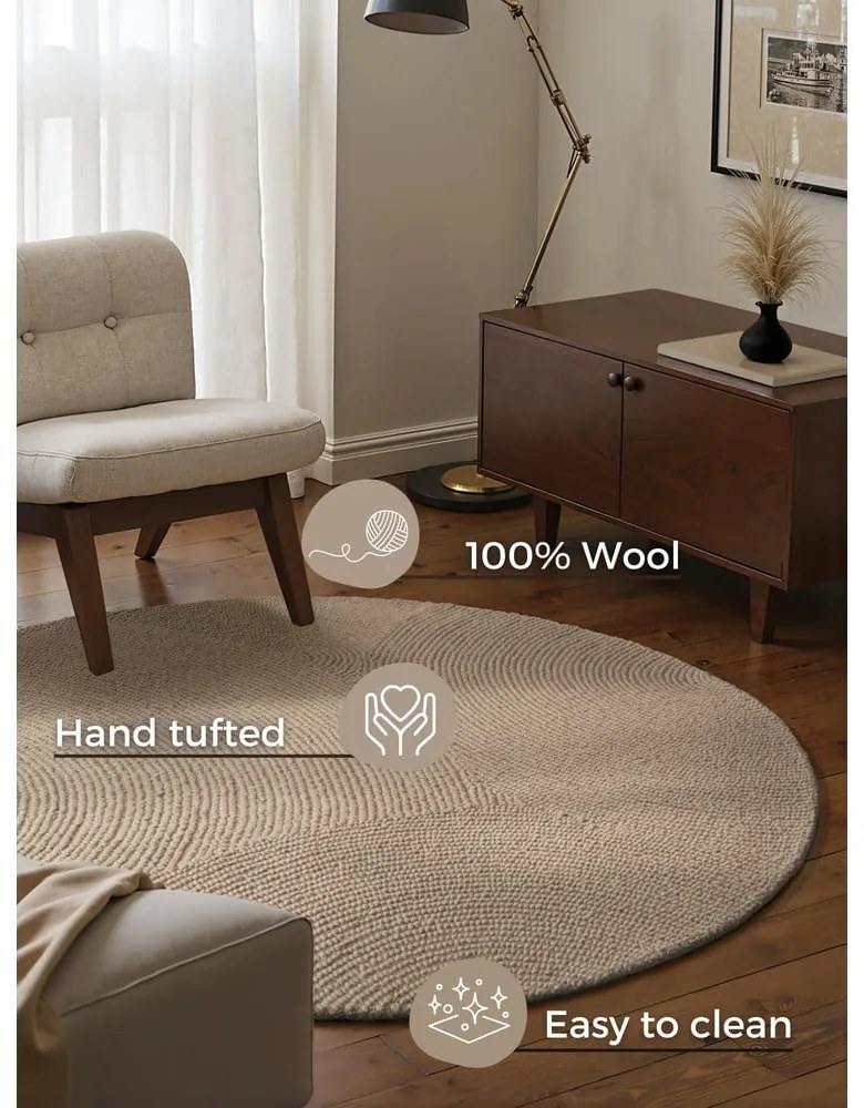 Bézs kézi szövésű gyapjú kerek szőnyeg ø 200 cm Eleni Light Beige – Hanse Home