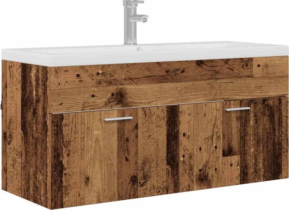 vidaXL Fürdőszoba Székény tárolóval Öreg fa 100 x 38,5 x 46 cm Faanyag