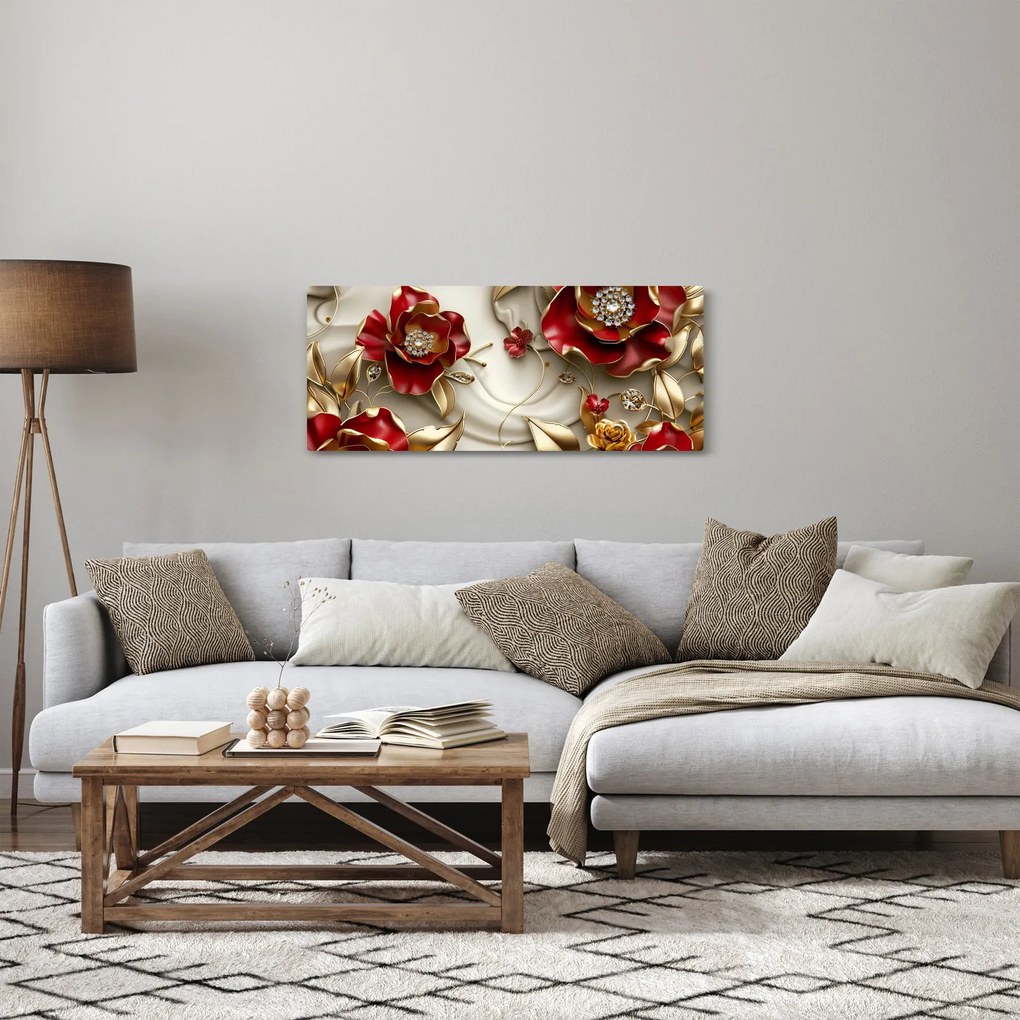 Kép - 3D piros-arany virágok (120x50 cm)