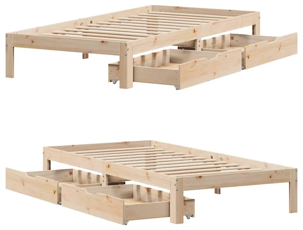 vidaXL tömör fenyőfa ágykeret fiókokkal 100 x 200 cm