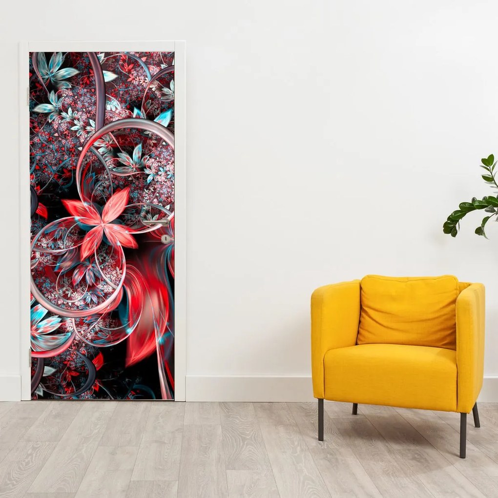 Fotótapéta ajtóra - Egzotikus virágok absztrakciója (95x205cm)