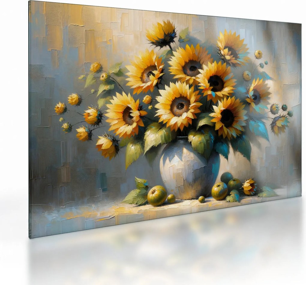 Üveg kép – Napraforgós váza (70x50 cm)