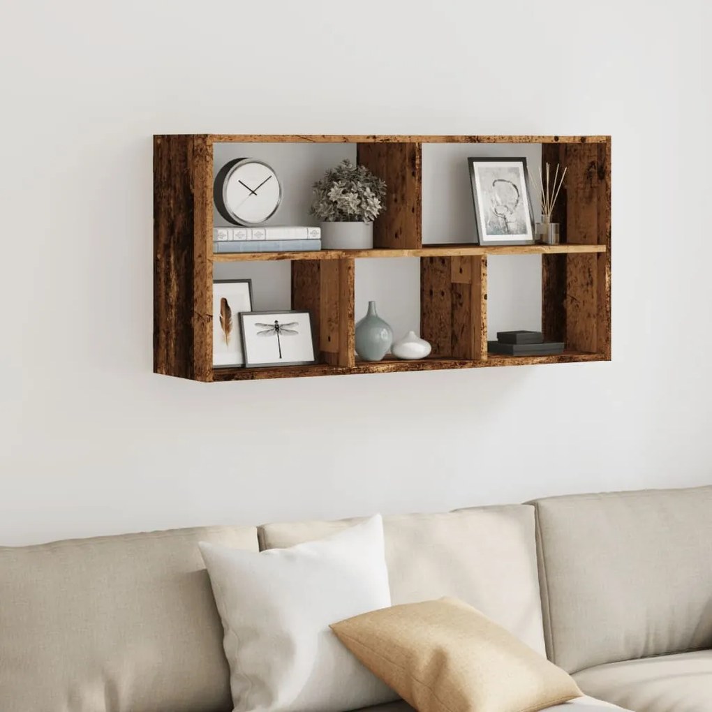 antik fa színű szerelt fa fali polc 100 x 25 x 50 cm