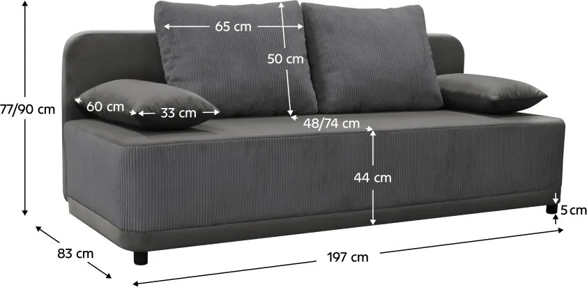 Kihúzható heverő, szürke, SENTY