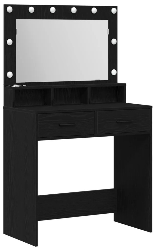 Sminkasztal LED Fénnyel Fekete Tölgyből 79x41x135 cm