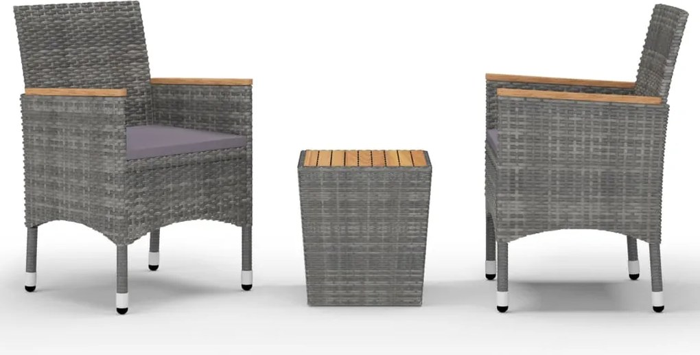 vidaXL 3 részes szürke polyrattan és akácfa bisztrószett