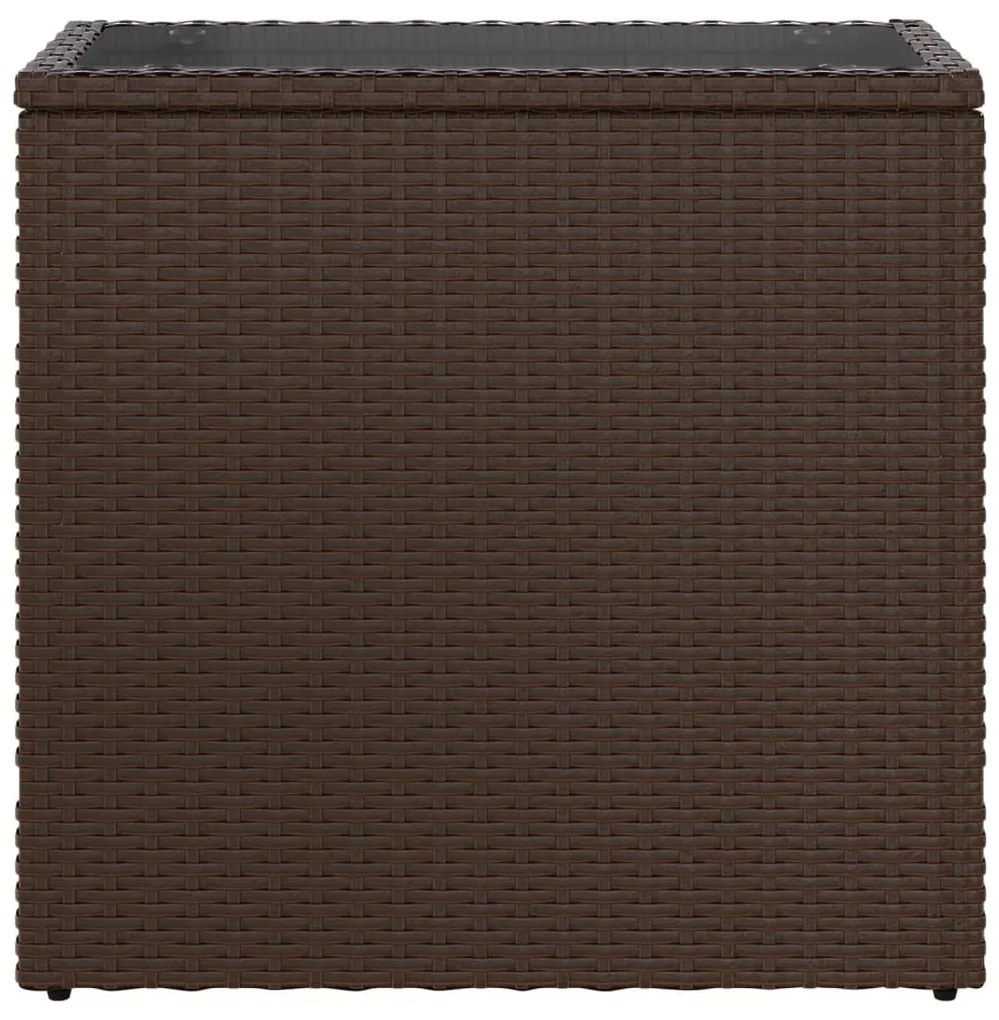 barna polyrattan kerti kisasztal üveg lappal 58 x 27,5 x 55 cm