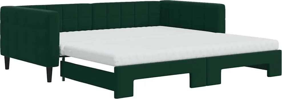 vidaXL sötétzöld kihúzható bársony heverő matraccal 100 x 200 cm