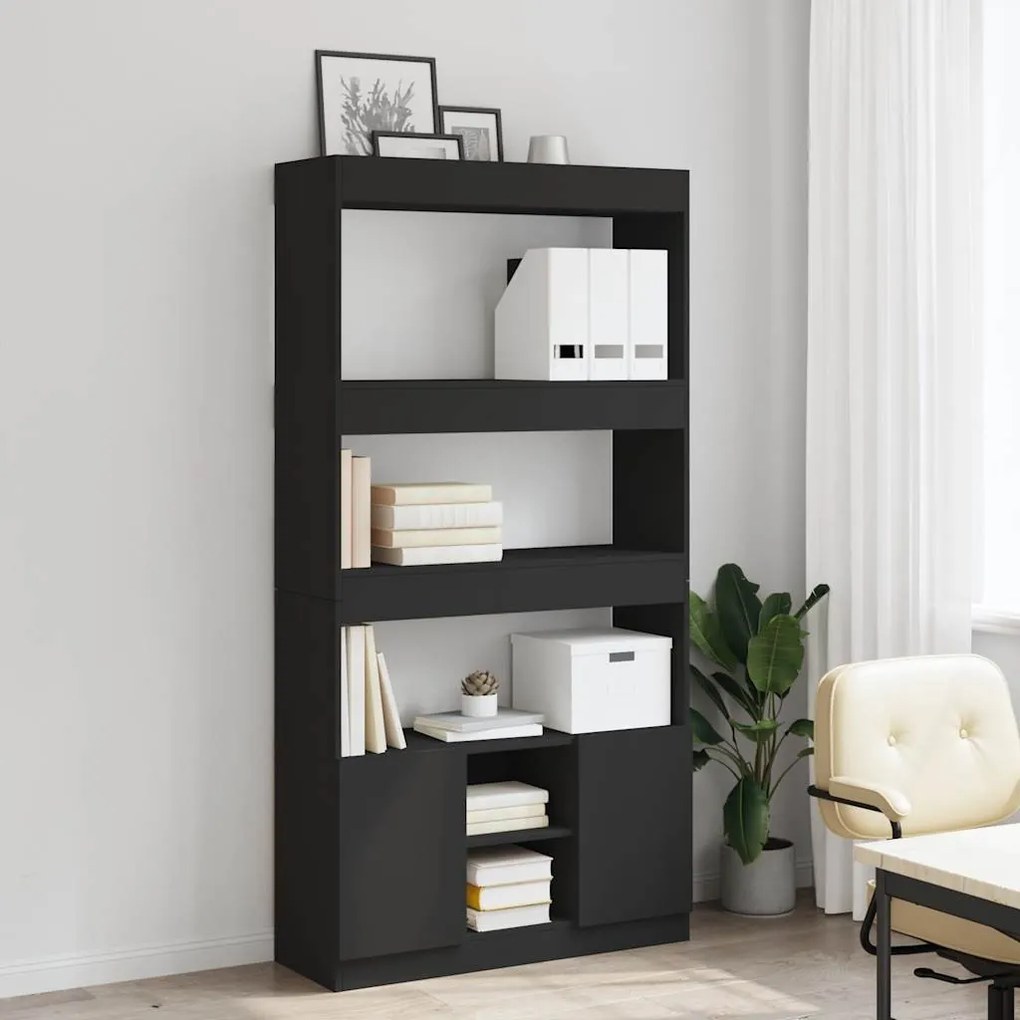 fekete szerelt fa magasszekrény 92 x 33 x 180 cm
