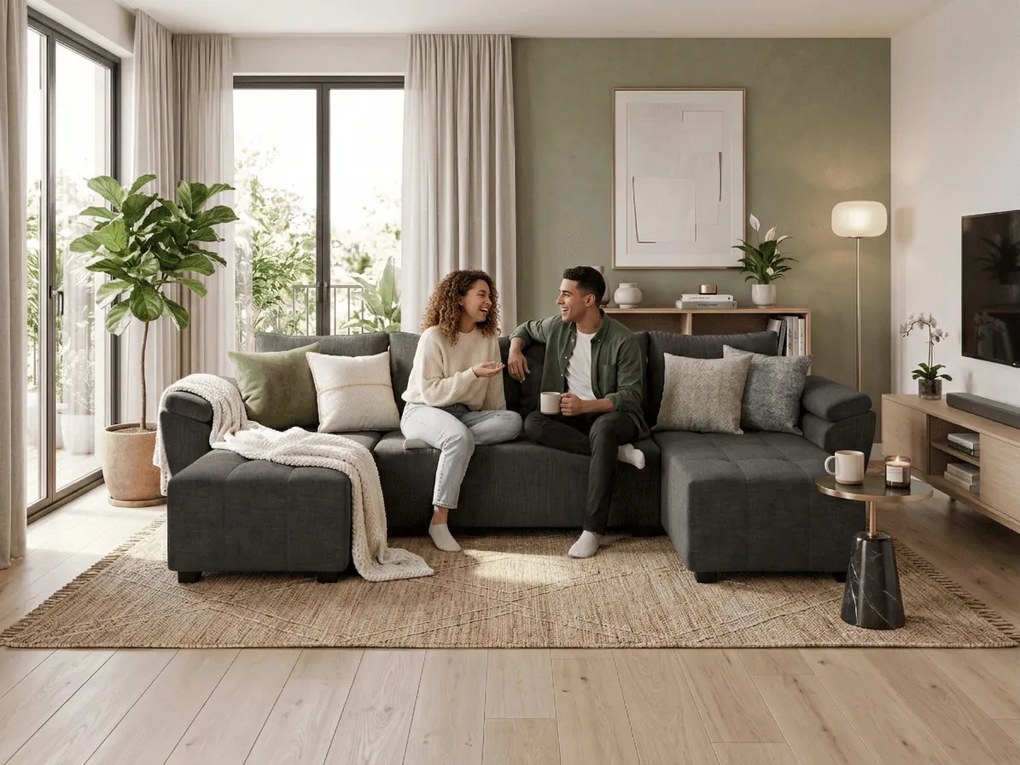 U alakú kinyitható kanapészett LIVARO 305x140 cm, sötétszürke