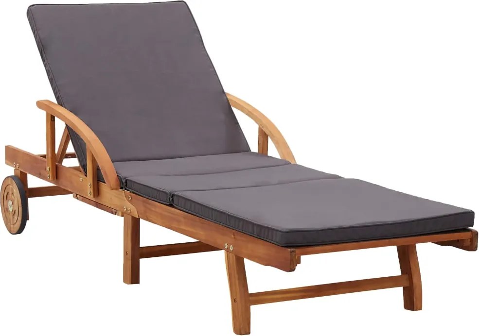 vidaXL tömör akácfa napozóágy párnával