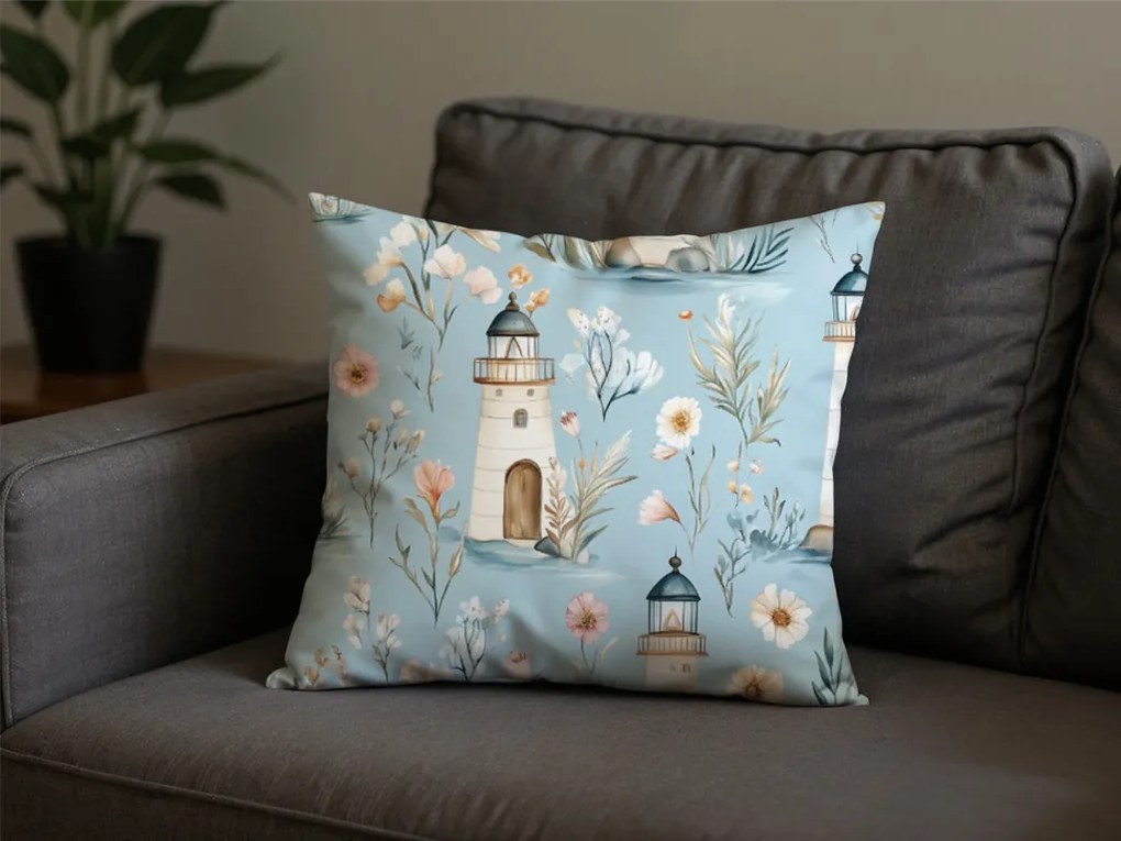 Pamut párnahuzat LIGHTHOUSE POLY 45x45 cm, kék
